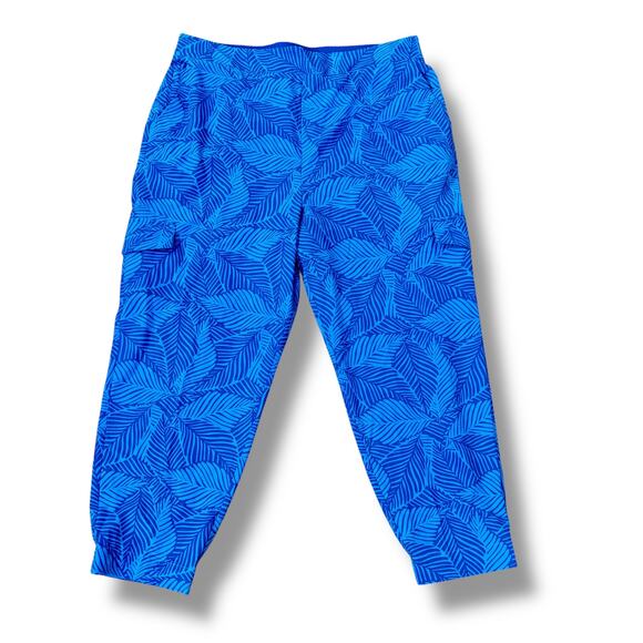 Soft Surroundings Size XL Go Lively Blue Palm Leaf Cargo Jogger Pull-On Pants - Picture 1 of 5